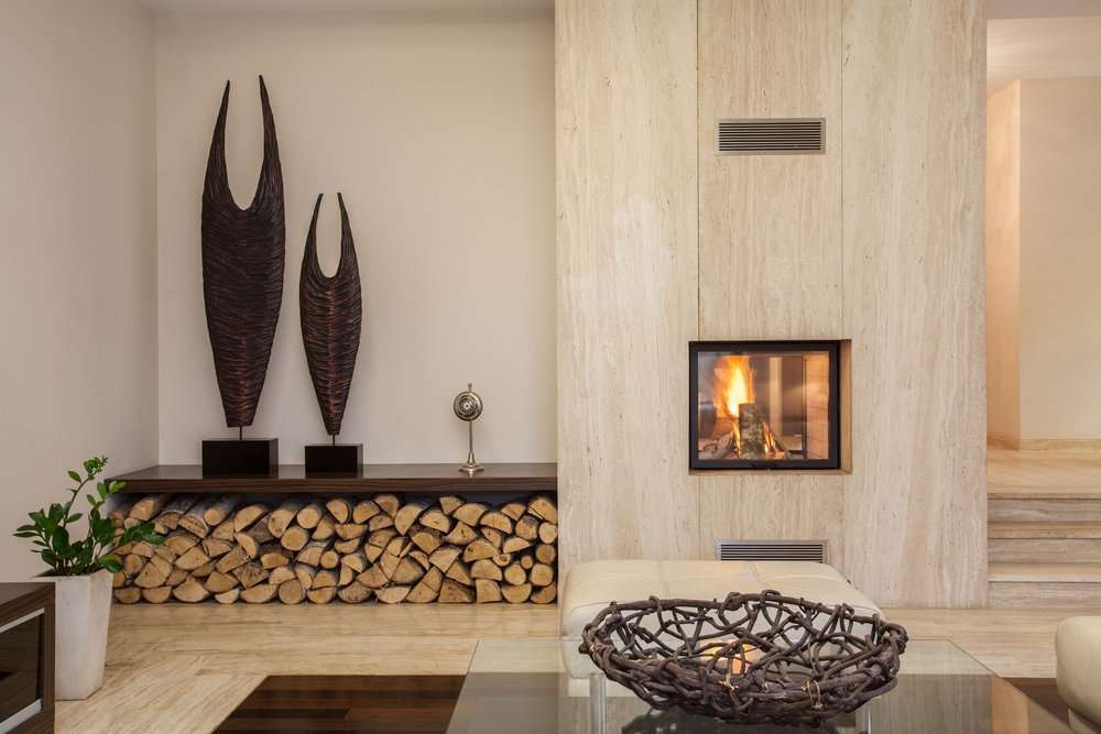 Travertine house: Modern living room