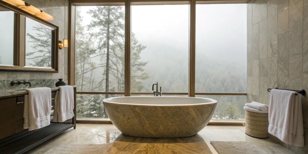 Modern freestanding bathtub in a Bay Area showroom.