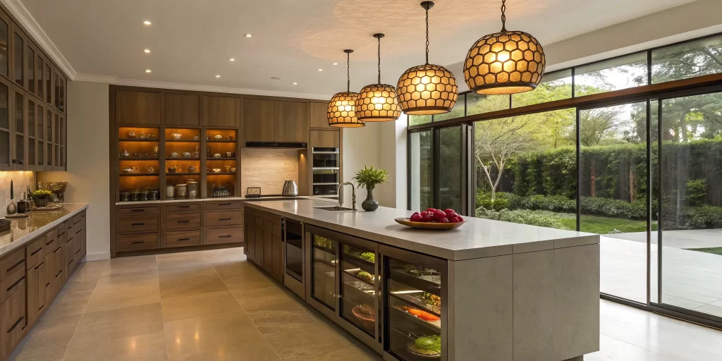 Modern Concord kitchen remodel with wood cabinets and island.