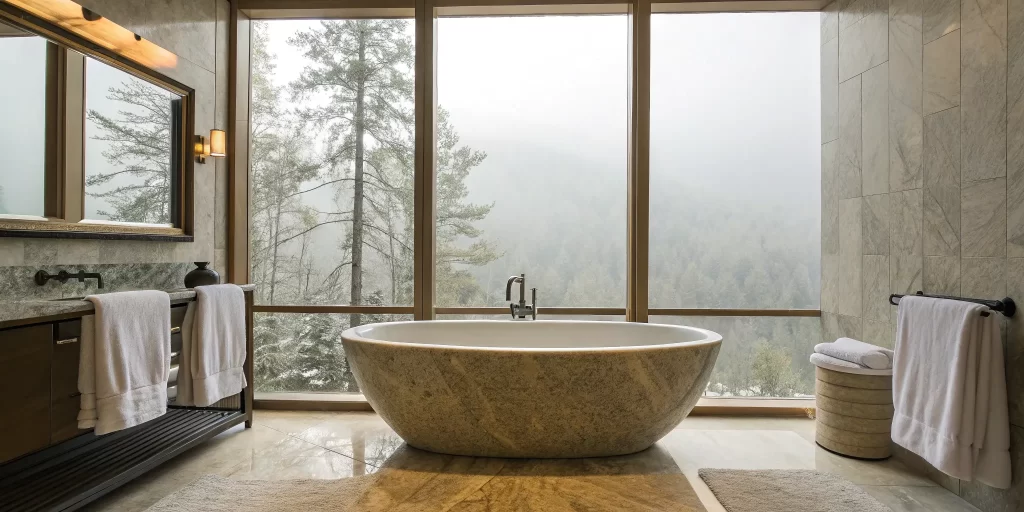 Modern freestanding bathtub in a Bay Area showroom.