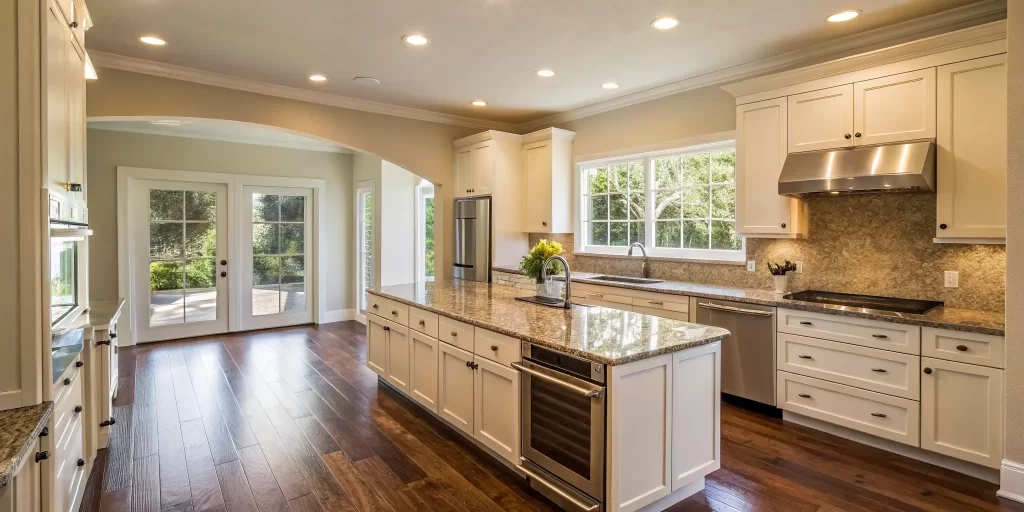 Modern Concord, CA kitchen remodel with white cabinets & granite countertops.