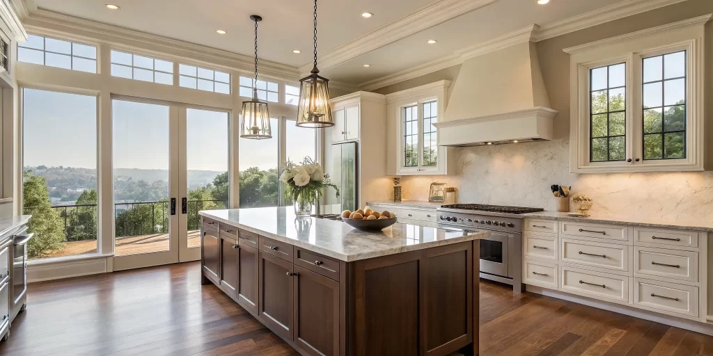San Francisco kitchen remodel with marble countertops and island.