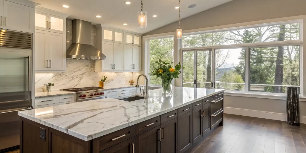 Modern San Ramon kitchen with white cabinets and stainless steel appliances.