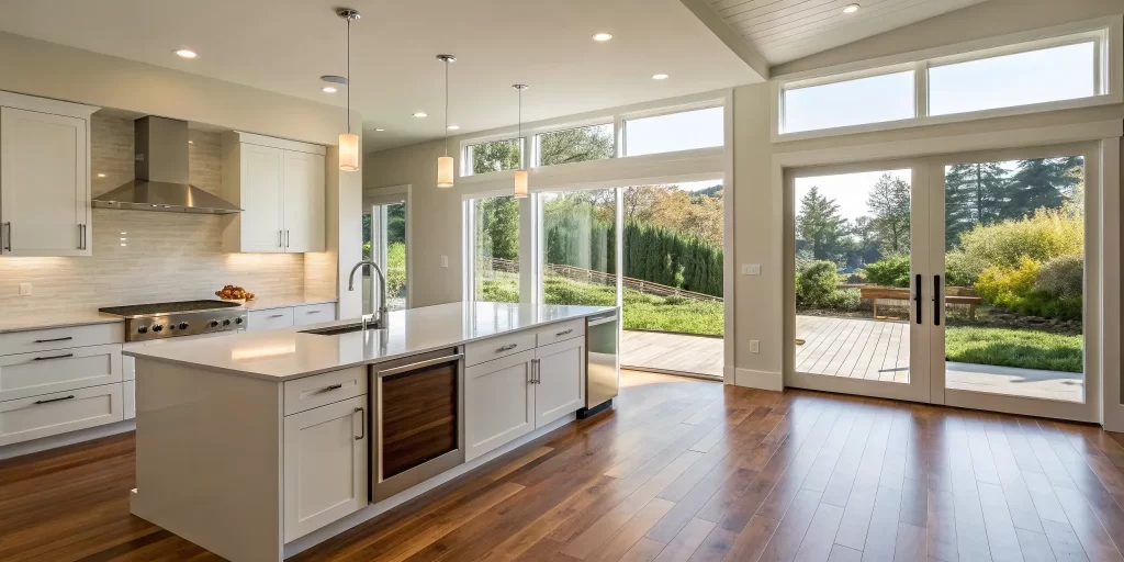 Walnut Creek home kitchen remodel with white cabinets and large island.