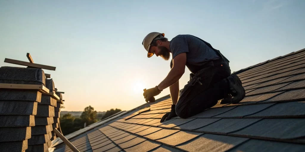 Professional inspector examining shingles during a roof inspection.