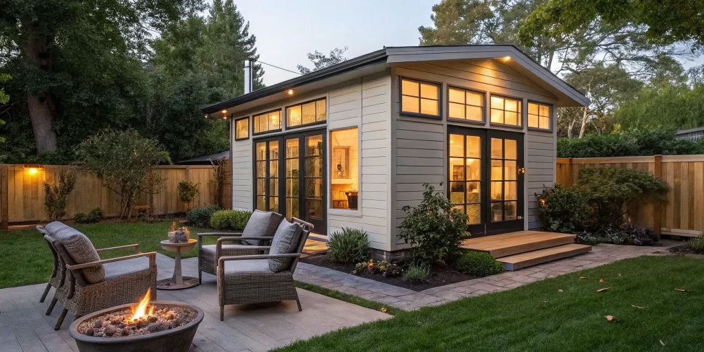 Modern backyard ADU with large windows, the result of hiring expert ADU contractors near me.