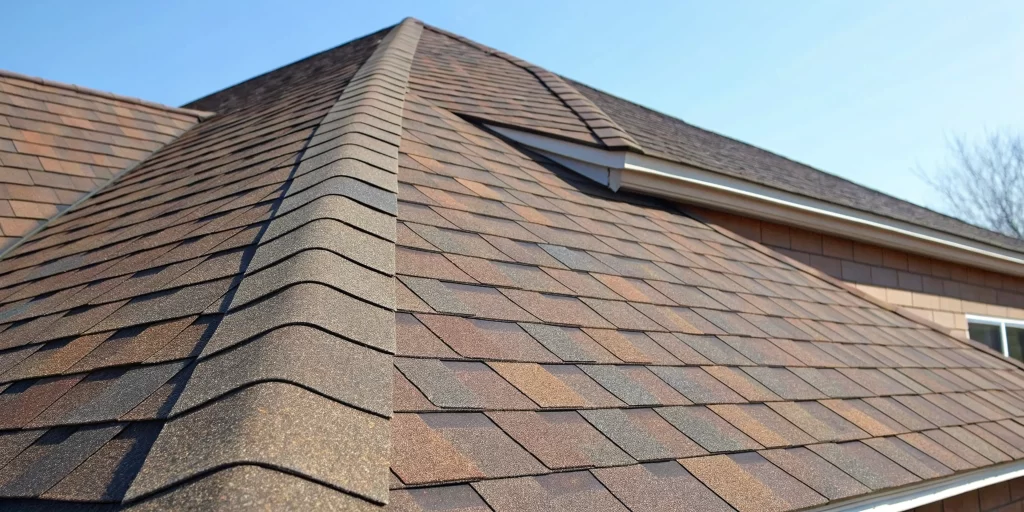 A residential roof with brown dimensional asphalt shingle roofing.