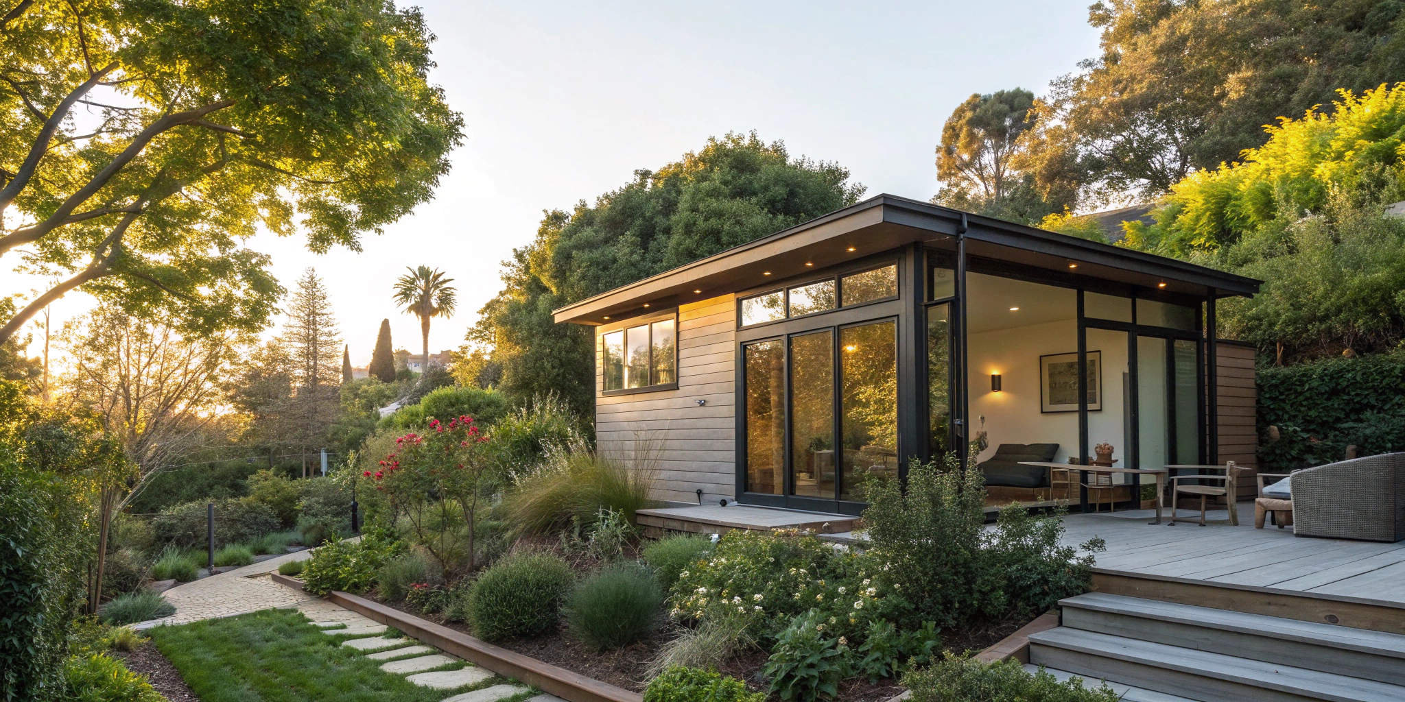 A modern backyard ADU in California, built after securing the necessary permits.