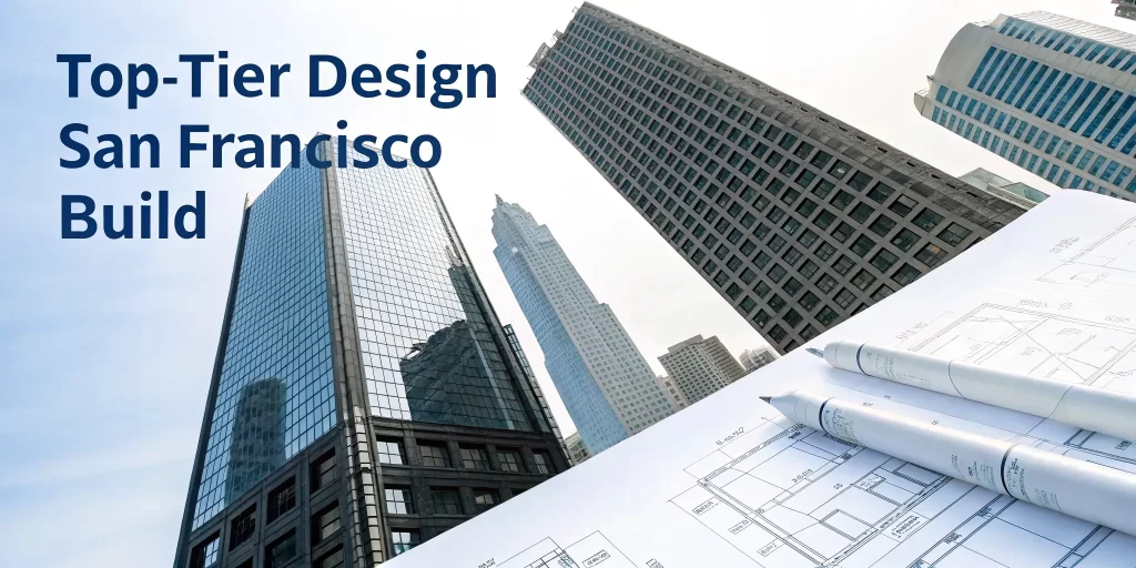 San Francisco skyline with architectural blueprints representing top design build firms.