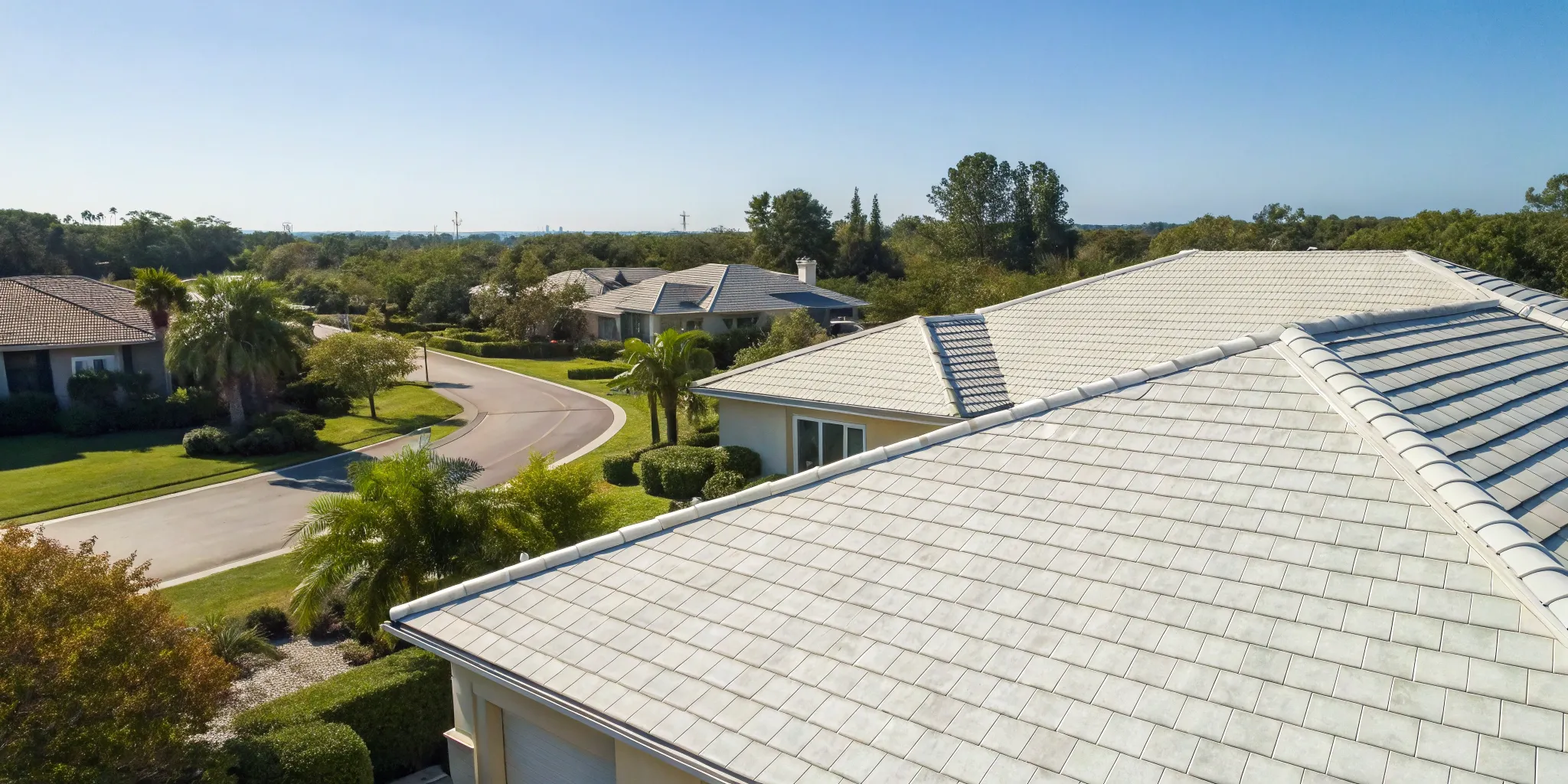 New tile roof on a residential home installed by a professional roofing company.