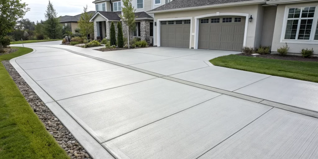 The cost of a concrete driveway replacement shown by a newly poured surface.