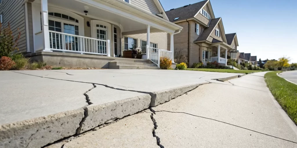 A significant crack in a concrete foundation requiring professional repair services in SF.