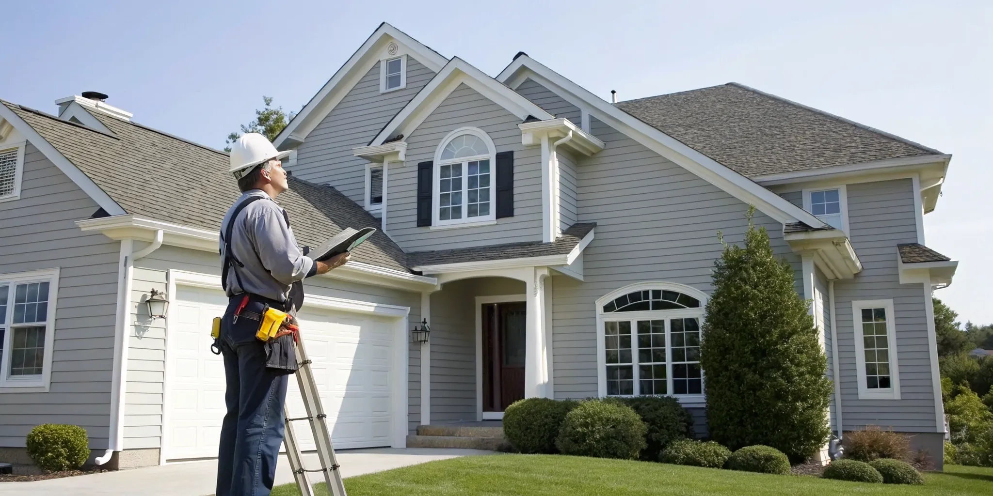 A roofing contractor in Concord inspects a home's roof to assess the need for repairs or replacement.