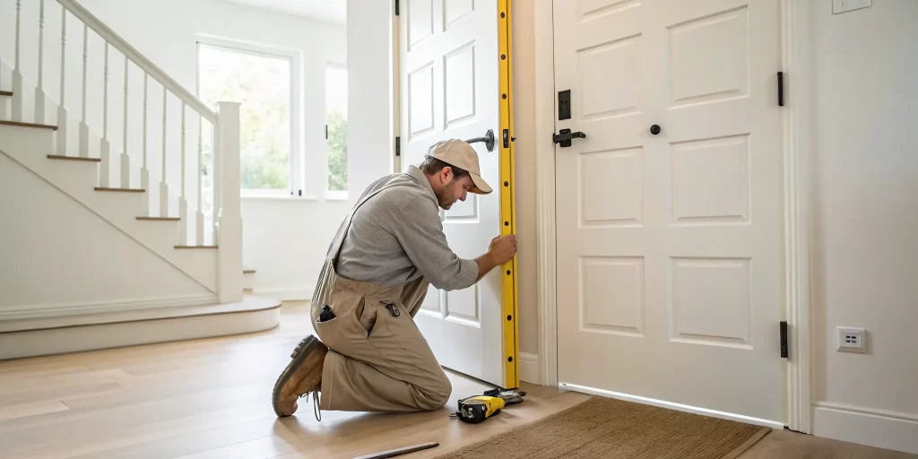 A professional handles an interior door installation, a major factor in the final cost.