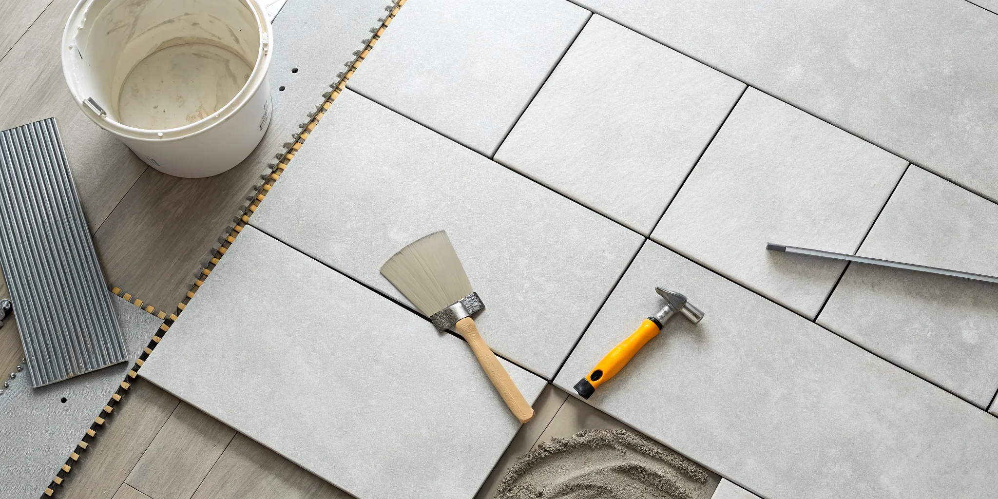 A tiler installing porcelain floor tiles, a key factor in the total installation cost.