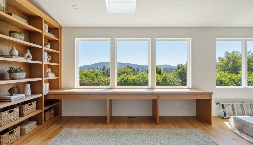 Bright Bay Area home office addition with built-in desk