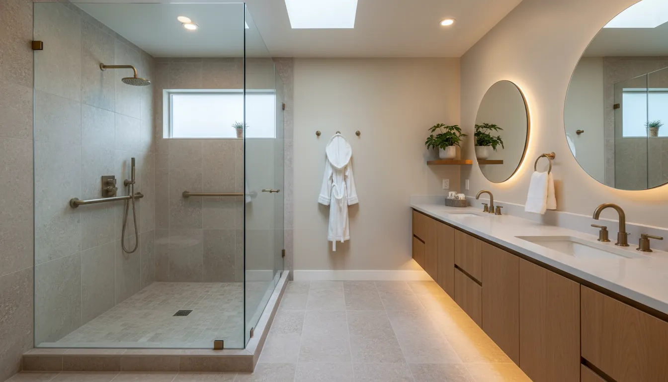 Elegant accessible bathroom remodel with a curbless shower