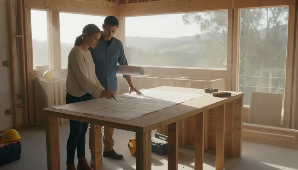 Bay Area homeowner and remodel planner reviewing permit drawings