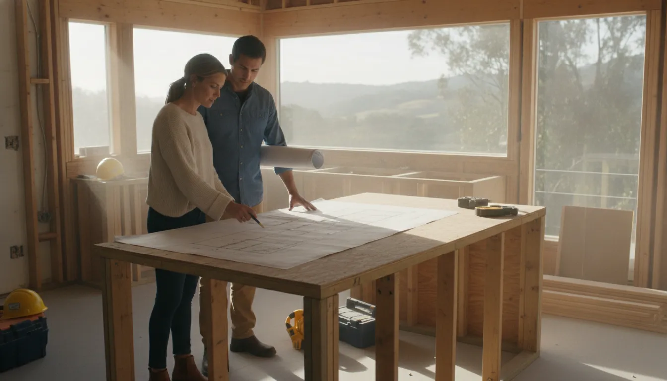 Bay Area homeowner and remodel planner reviewing permit drawings