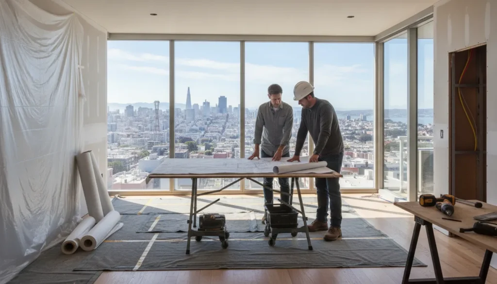 Contractor and owner planning a San Francisco condo remodeling project