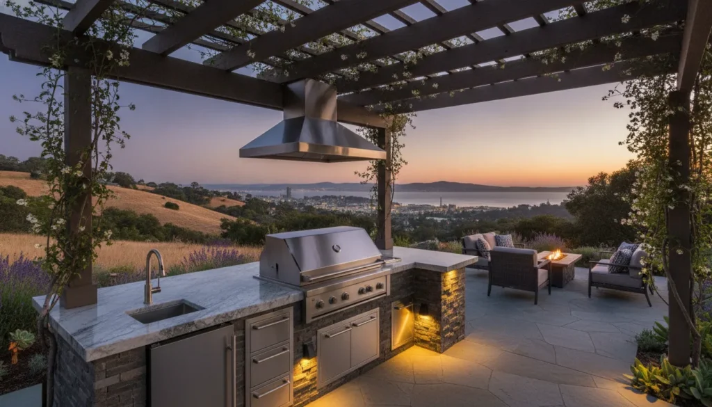 Luxurious custom outdoor kitchen in a San Francisco Bay Area backyard