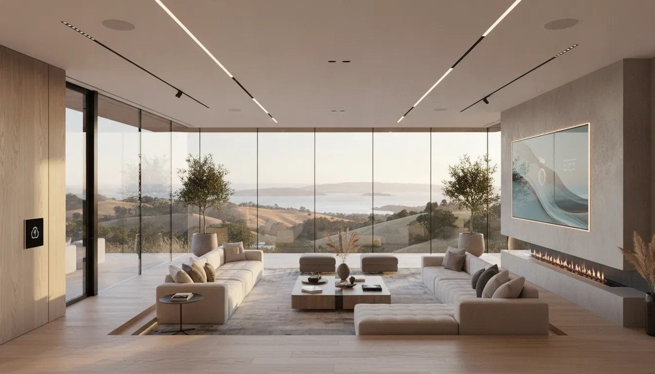 Luxury modern home interior with natural light and contemporary finishes in the Bay Area hills
